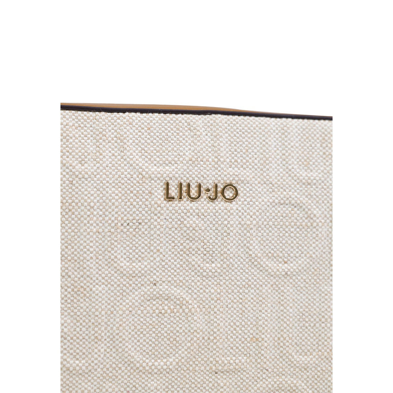 Liu Jo Beige Cotton Linen Shoulder Bag with Zip Closure