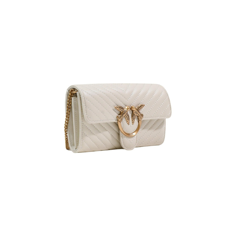White Leather Shoulder Bag with Interior Pocket by Pinko