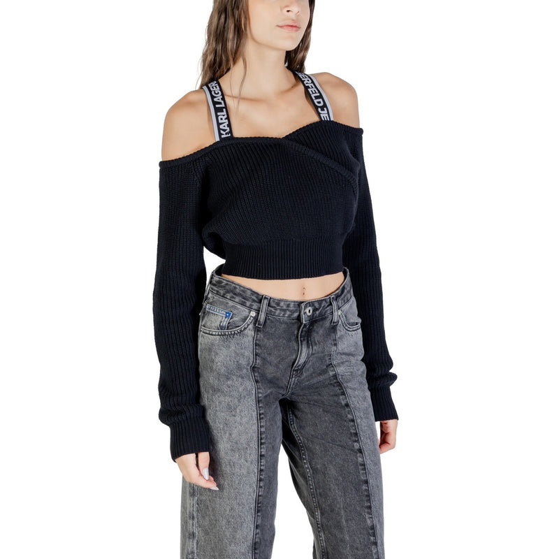 Karl Lagerfeld Jeans Womens Long Black Cotton Wool Knit Sweater