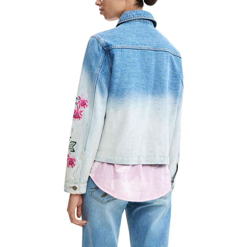 Desigual Women Light Blue Cotton Blazer with Pockets