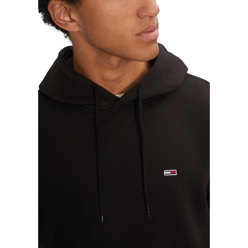 Black Long Hooded Tommy Hilfiger Jeans Men Fall Winter Sweatshirt with Front Pockets
