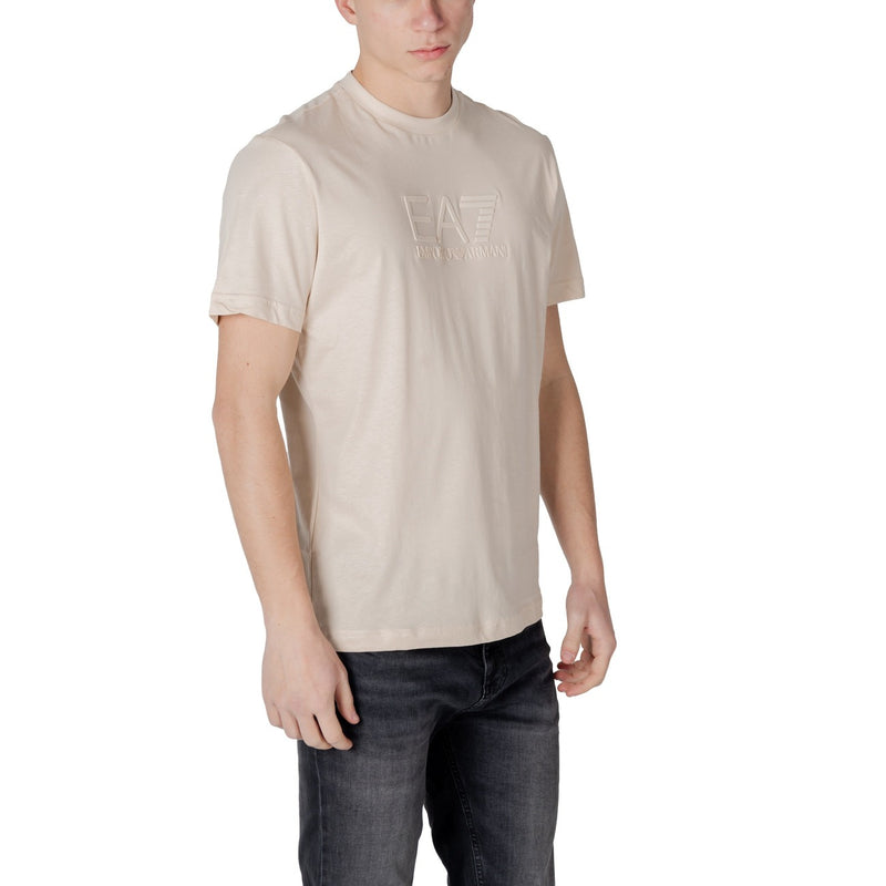 Ea7 Men Plain Beige Short Sleeve Cotton T Shirt Spring Summer