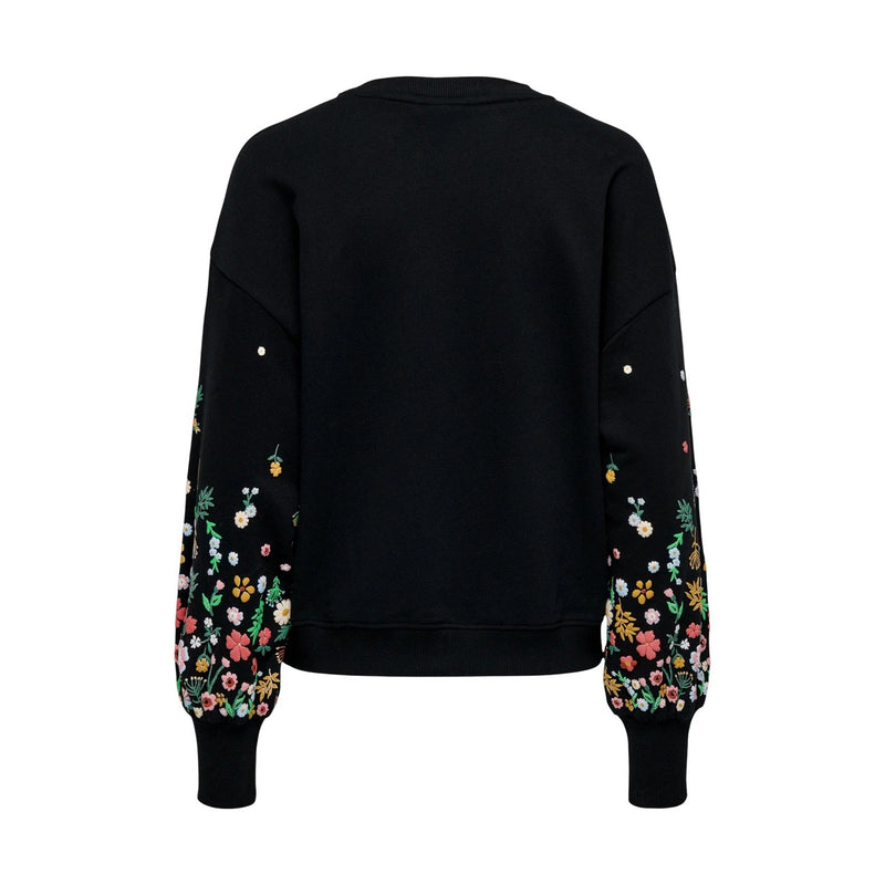 Sweatshirt noir à col rond et à fleurs pour femmes
