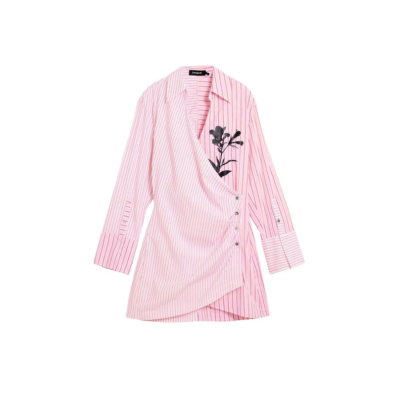 Robe en coton à rayures roses et encolure en V par Desigual
