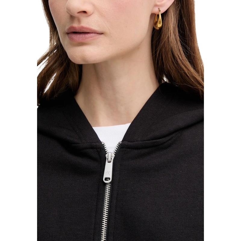 Calvin Klein Jeans Women Black Hooded Zip Sweatshirt