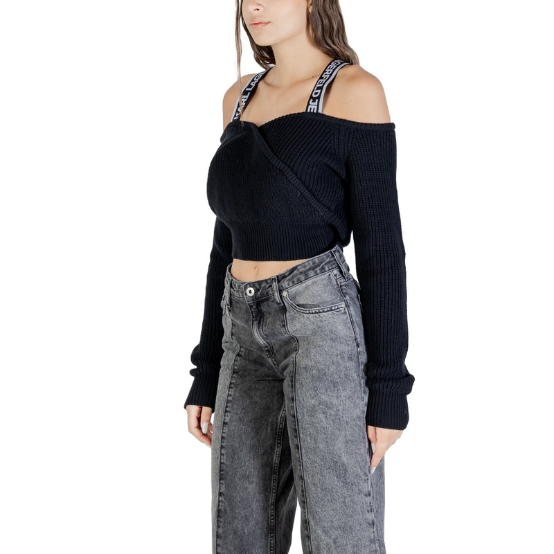 Karl Lagerfeld Jeans Womens Long Black Cotton Wool Knit Sweater