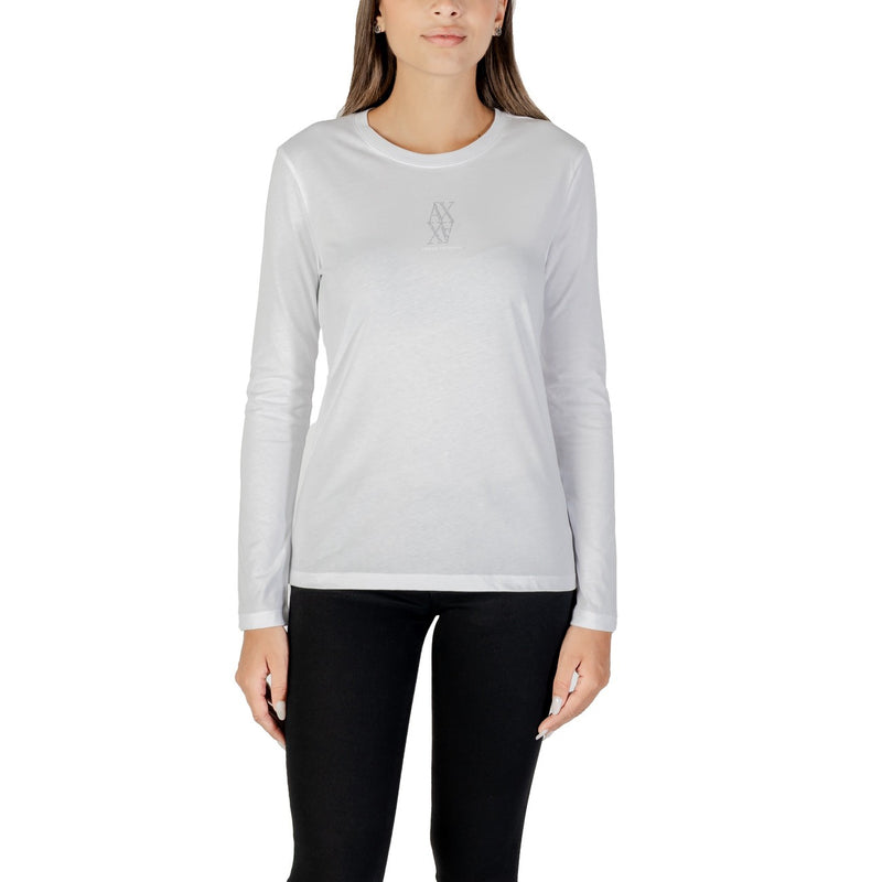Armani Exchange White Women Long Sleeve T Shirt With Rhinestone Print