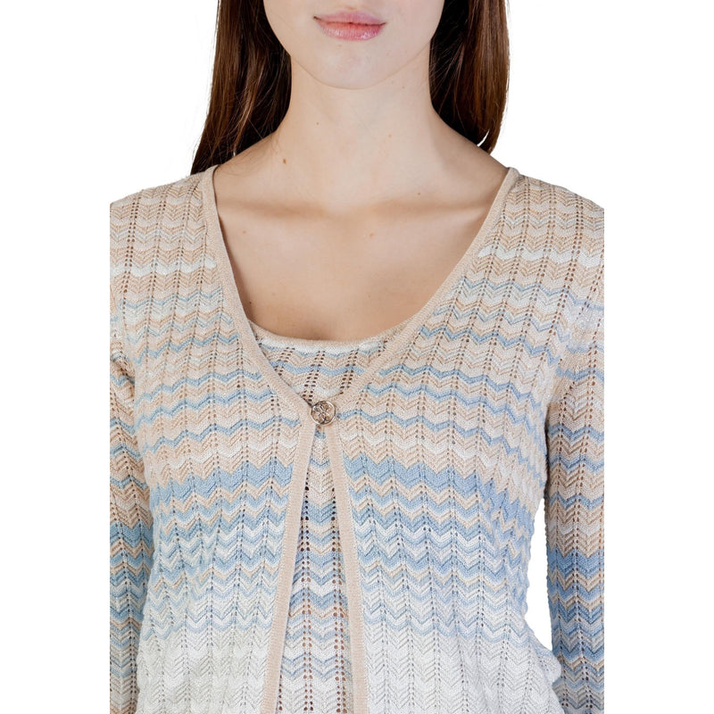 Guess Women Beige Long Sleeve Button V Neck Cardigan