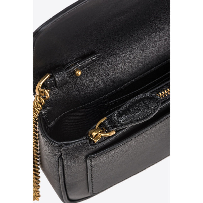 Pinko Black Leather Shoulder Bag with Interior Pocket