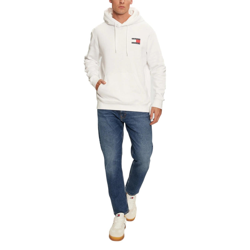 Tommy Hilfiger Jeans Hommes Blanc Sweat imprimé à capuche avec poche