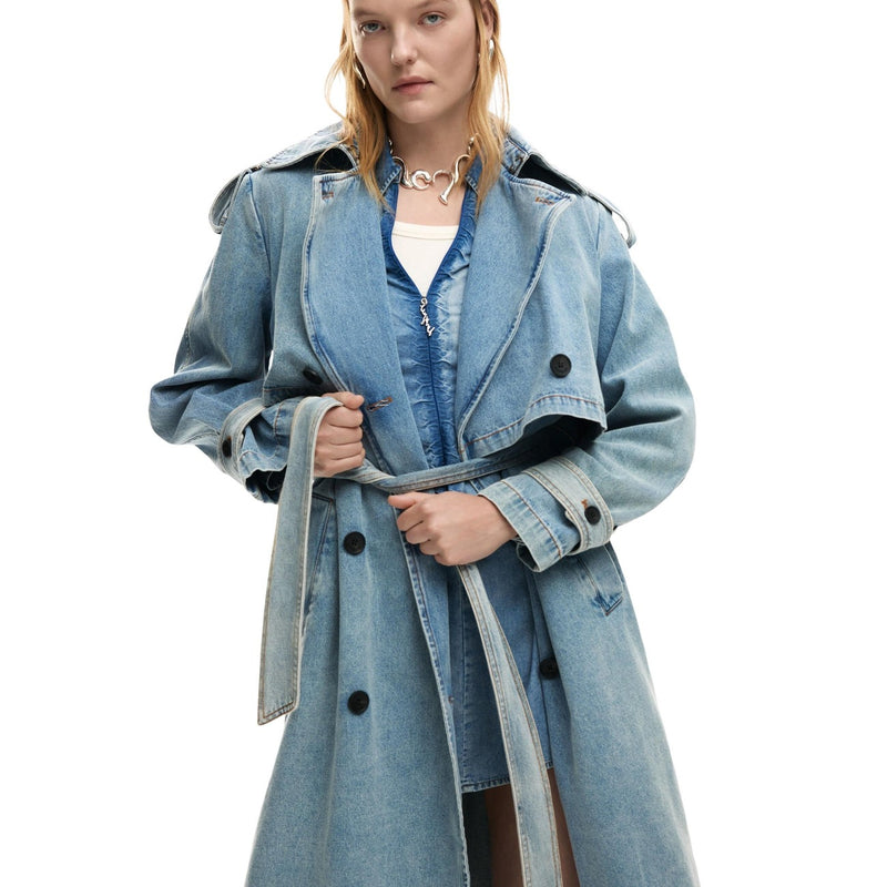 Desigual Women Light Blue Cotton Blazer with Belt