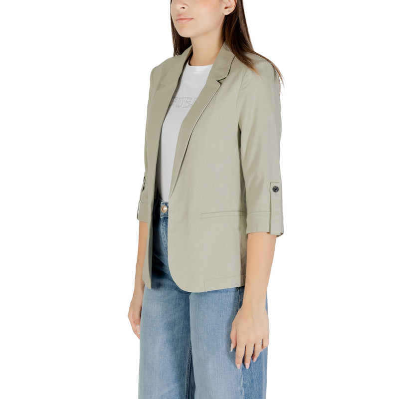 Green Linen Viscose Blazer with Three Quarter Sleeves