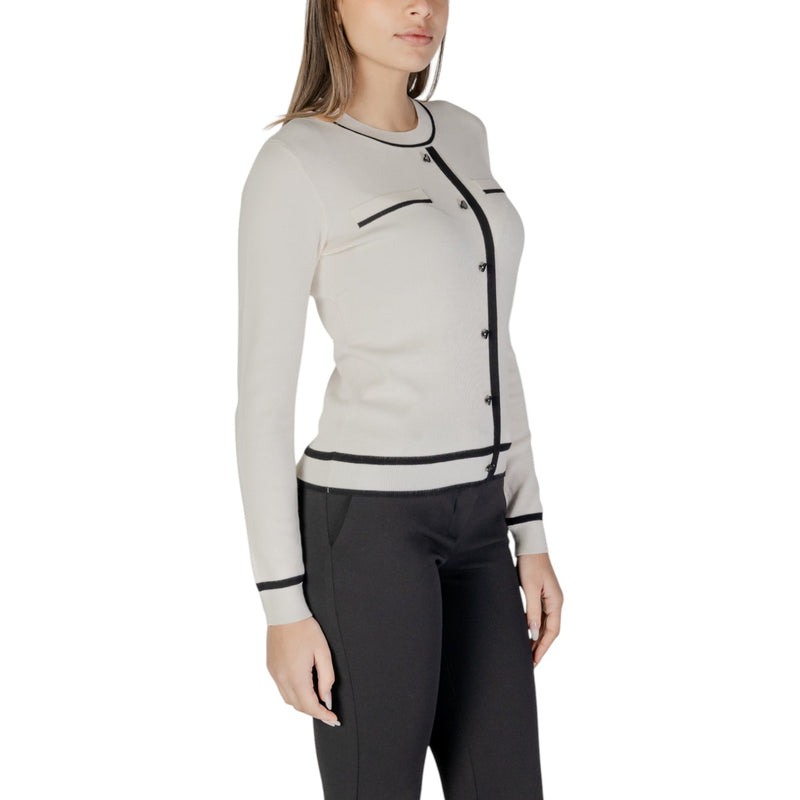 Beige Long Sleeve Knit Cardigan with Front Pockets