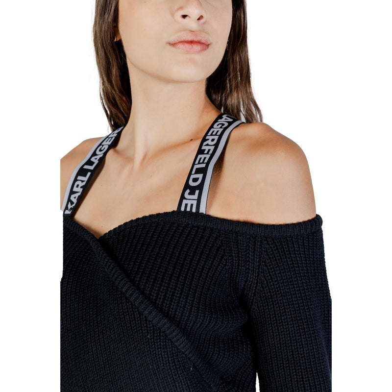 Karl Lagerfeld Jeans Womens Long Black Cotton Wool Knit Sweater