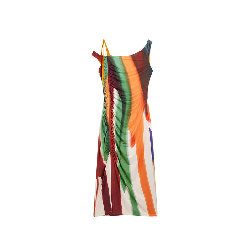 Robe sans manches rayée marron Desigual Polyester Élasthanne