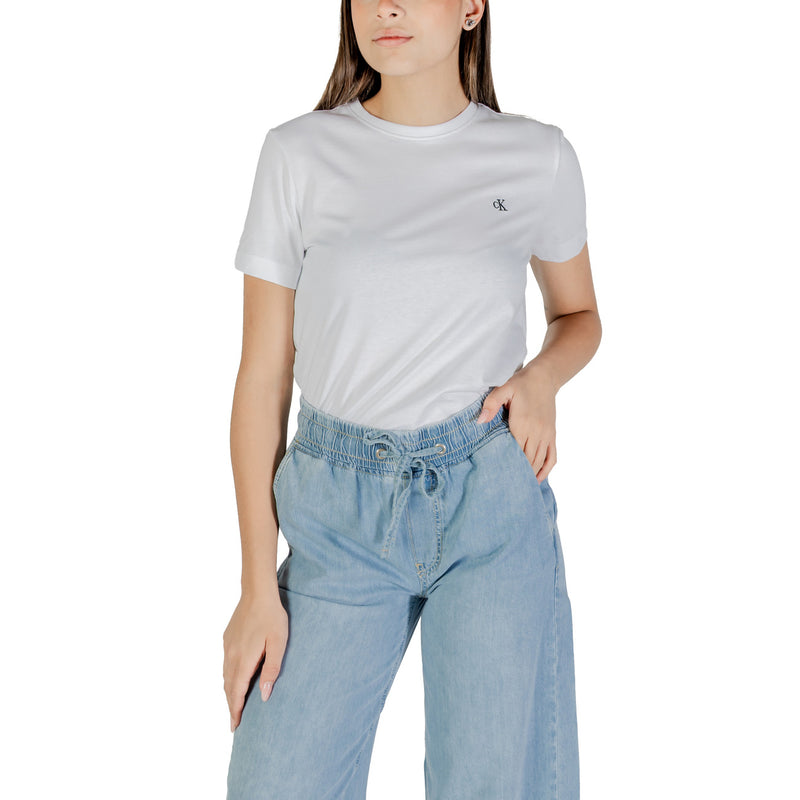 Calvin Klein Jeans Women White Short Sleeve Round Neck T Shirt