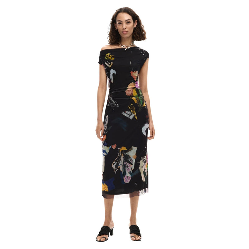 Robe en polyester et élasthanne colorée noire Desigual pour femmes