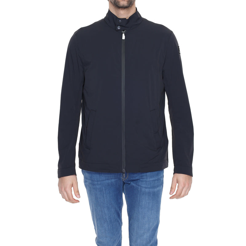 Veste à col roulé noire pour hommes en nylon et spandex