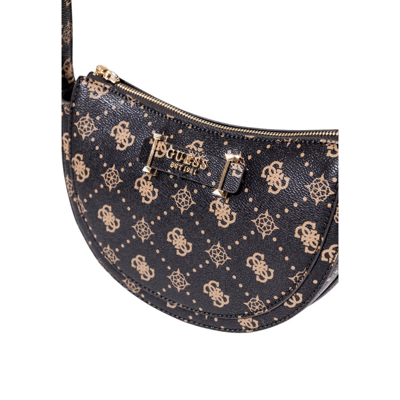 Guess Brown Print Shoulder Bag with Zip Pocket