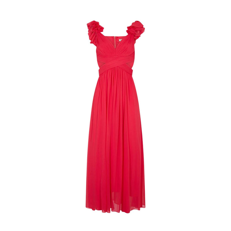 Coral Polyester V Neck Dress with Straps