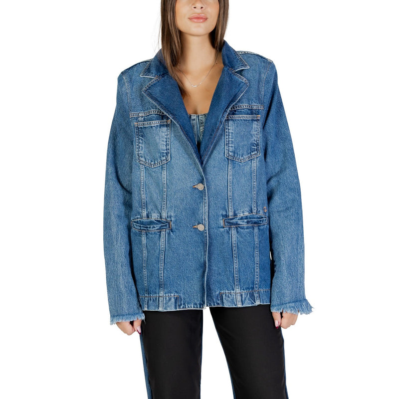 Veste bleue à manches longues avec poches avant pour femmes