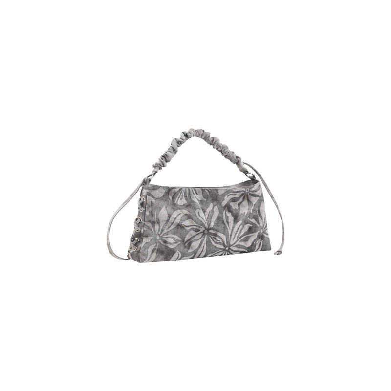 Desigual Grey Floral Cotton Handbag with Zip Pocket