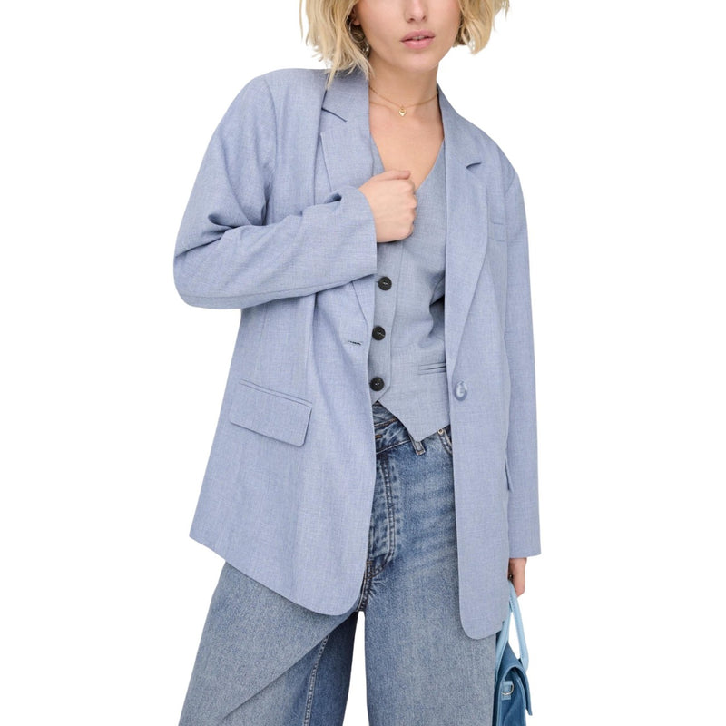 Light Blue Women's Blazer with Button Front and Pockets