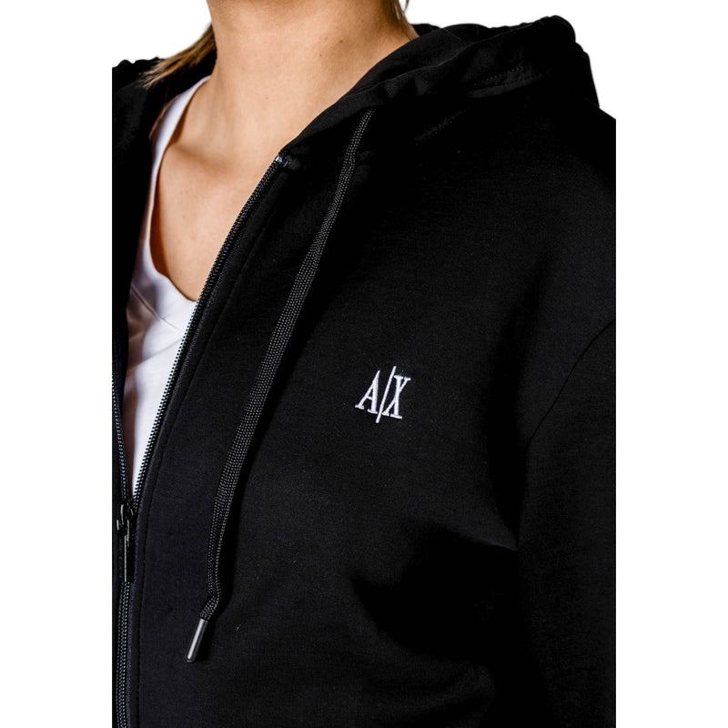 Armani Exchange Women Black Hooded Zip Sweatshirt