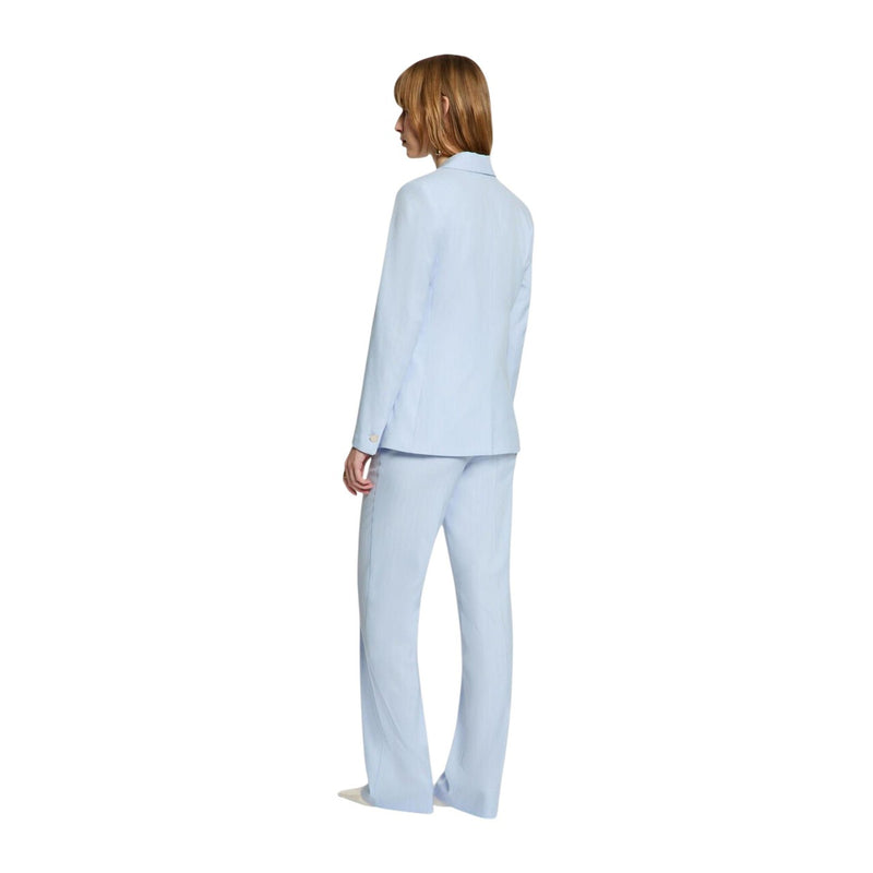 Light Blue Pinstripe Women Blazer with Button and Lapel Collar