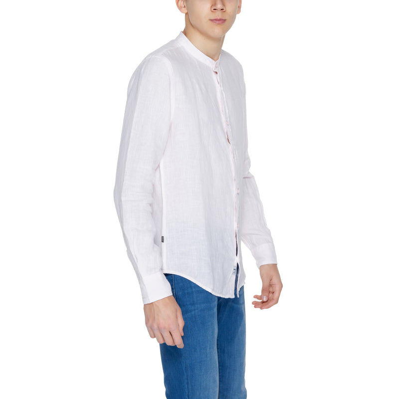 Blauer Men's Pink Linen Shirt with Mandarin Collar