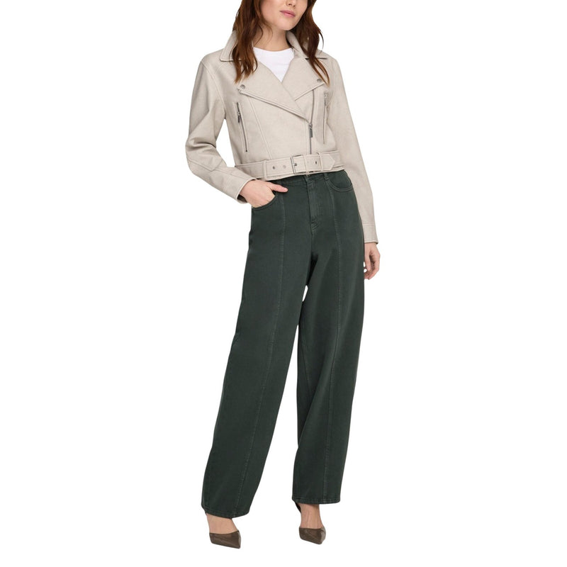 Beige Polyester Long Blazer with Zip and V Neck for Women