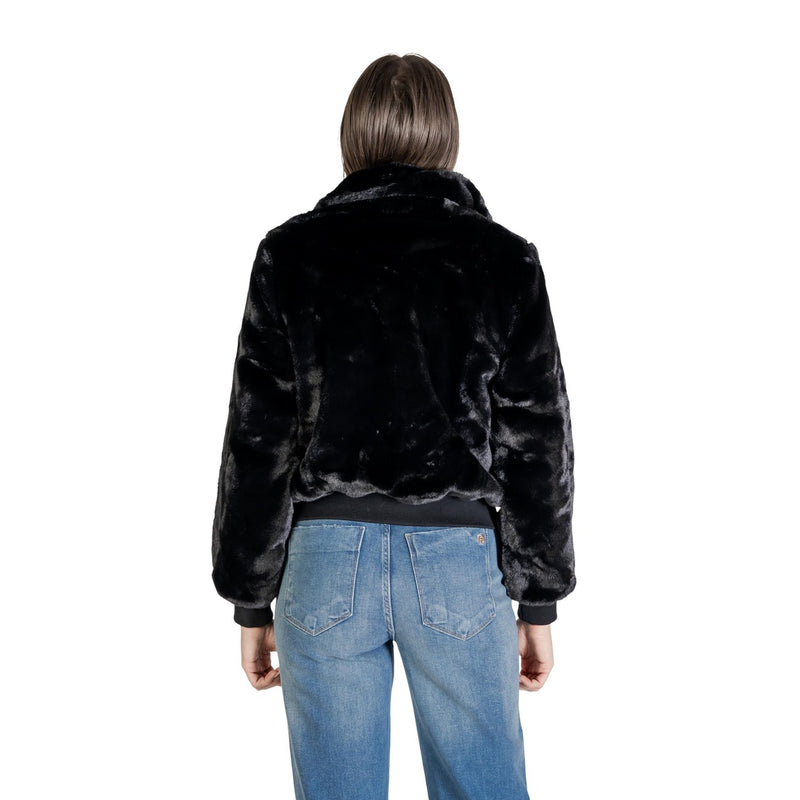 Black Polyester Blazer with Zip and Pockets for Women