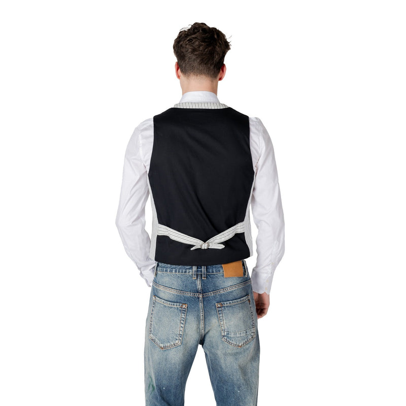 Gianni Lupo Black Pinstripe Linen Cotton Gilet for Men