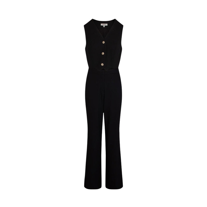 Black Sleeveless Button Front Jumpsuit with Pockets