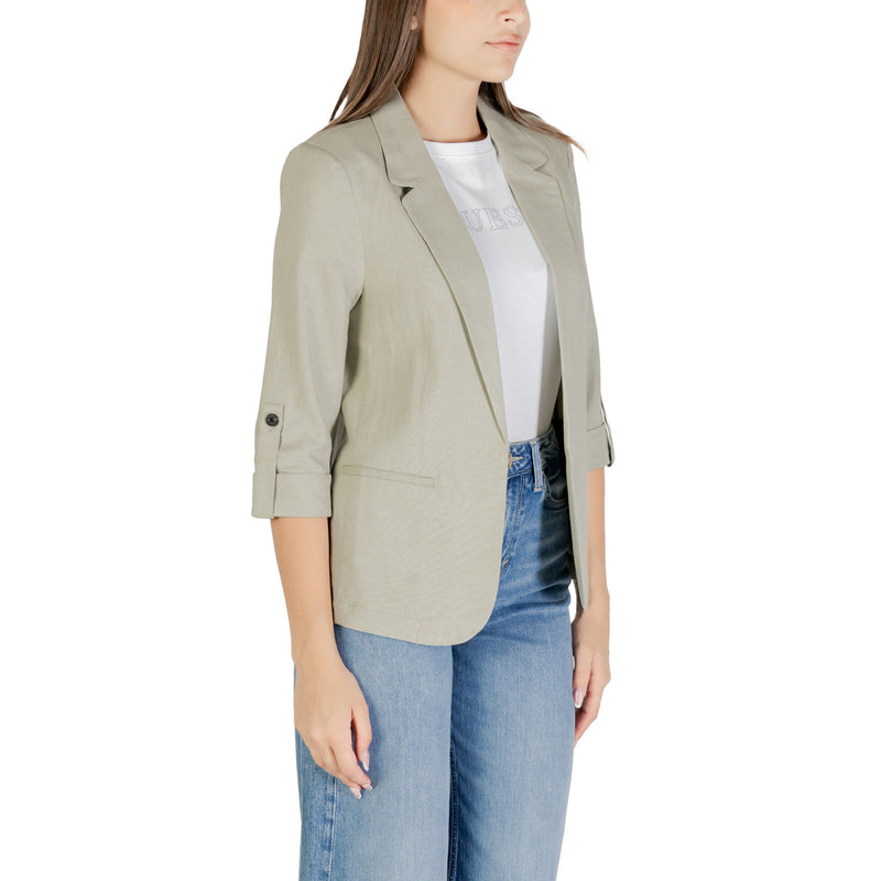 Green Linen Viscose Blazer with Three Quarter Sleeves