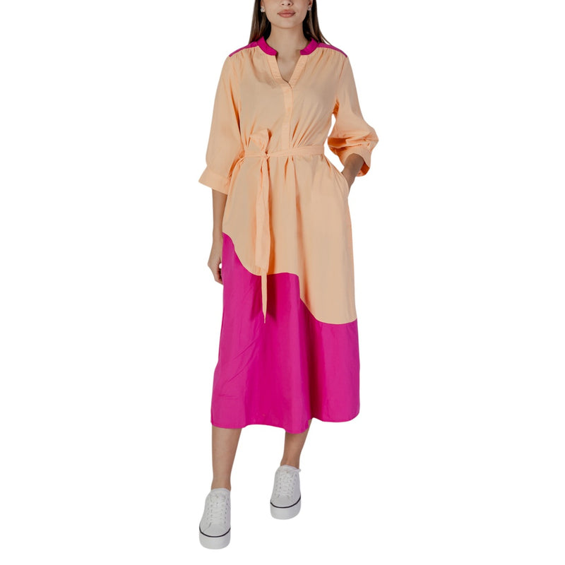 B.young Silver V-Neck Cotton Dress with Buttons and Pockets