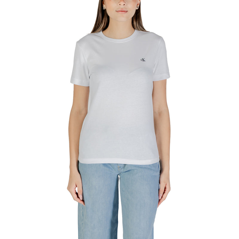Calvin Klein Jeans Women White Short Sleeve Round Neck T Shirt