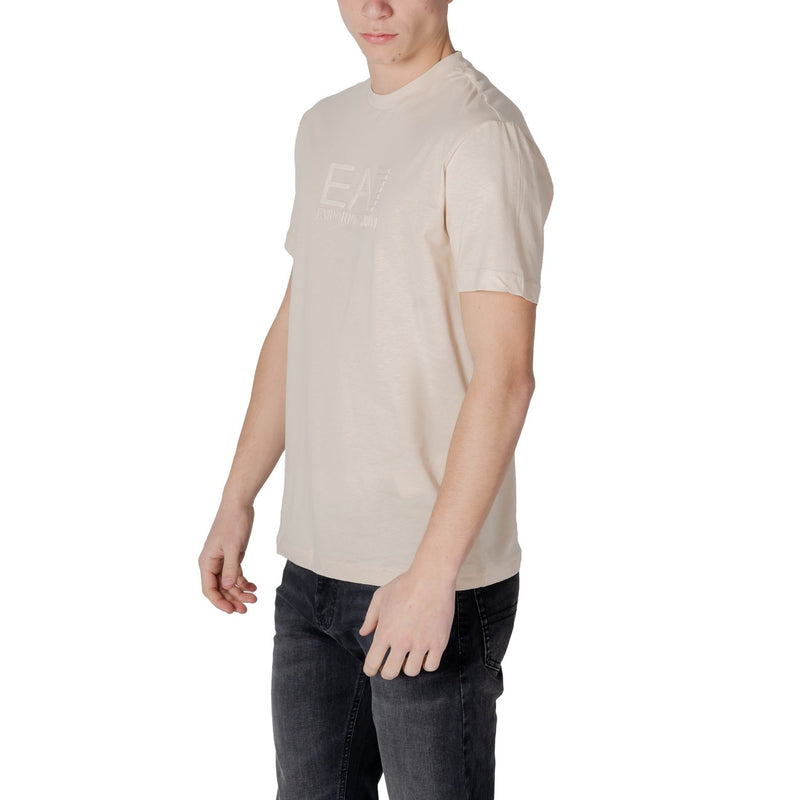 Ea7 Men Plain Beige Short Sleeve Cotton T Shirt Spring Summer