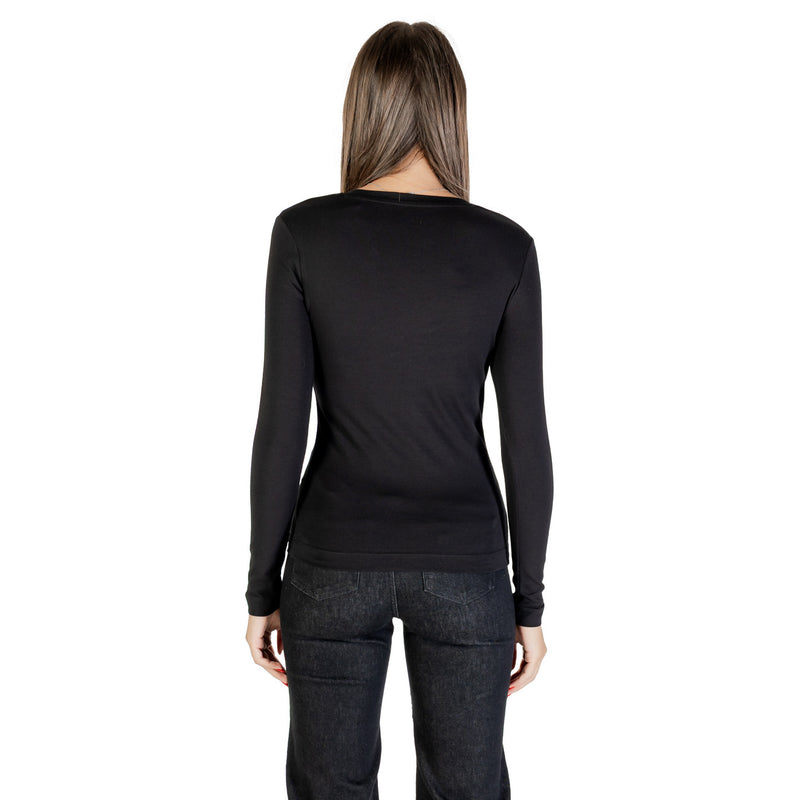 Guess Women Long Sleeve Black Round Neck Print T Shirt