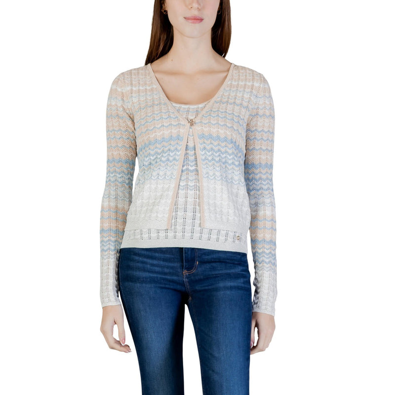 Guess Women Beige Long Sleeve Button V Neck Cardigan