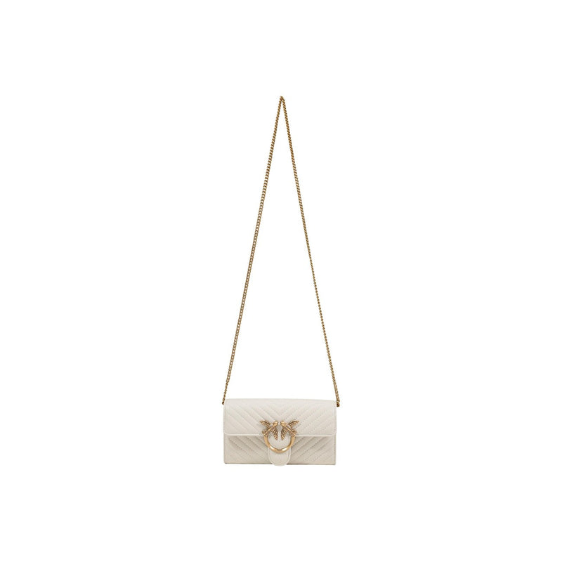 White Leather Shoulder Bag with Interior Pocket by Pinko