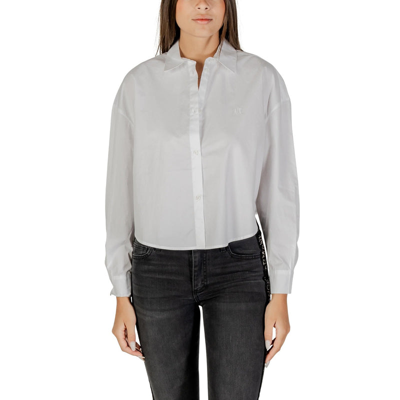 Armani Exchange Women White Cotton Long Sleeve Button Shirt