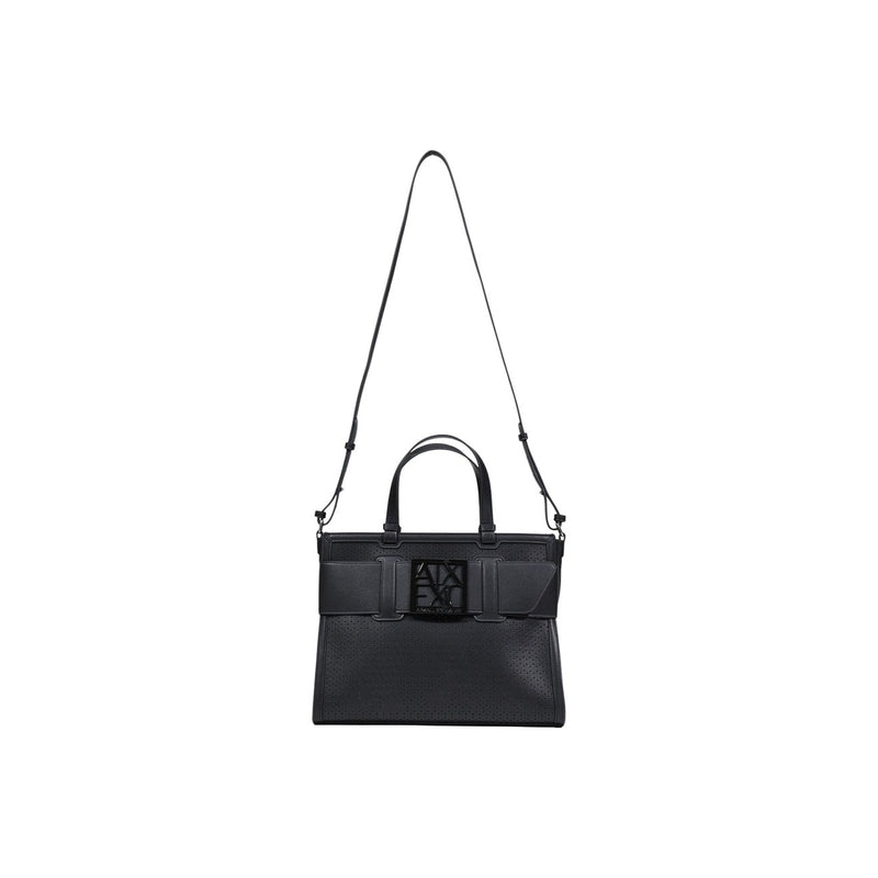 Armani Exchange Black Polyurethane Handbag with Zip Pocket