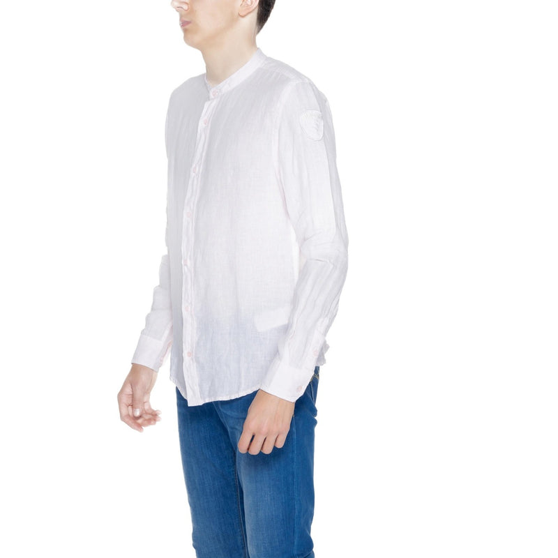 Blauer Men's Pink Linen Shirt with Mandarin Collar