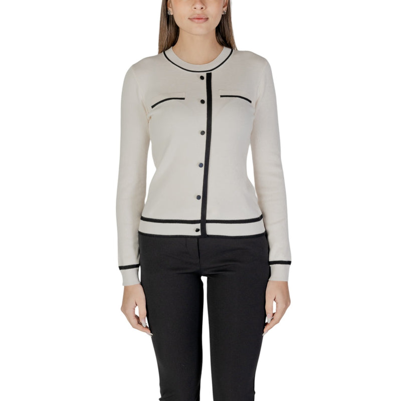 Beige Long Sleeve Knit Cardigan with Front Pockets