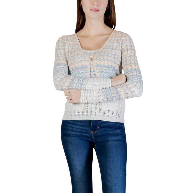Guess Women Beige Long Sleeve Button V Neck Cardigan