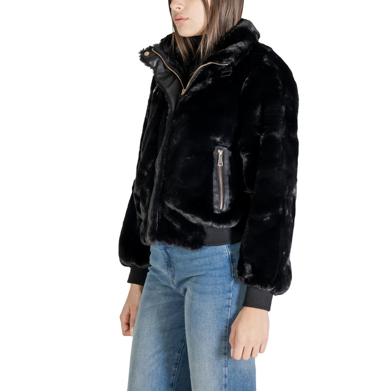Black Polyester Blazer with Zip and Pockets for Women