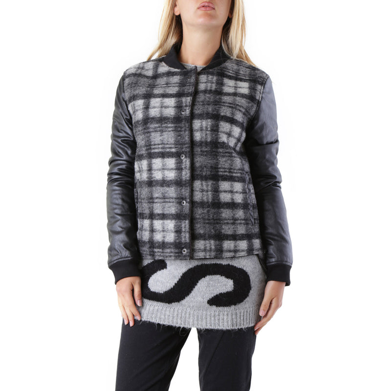 Veste longue en laine à carreaux noire avec poches avant