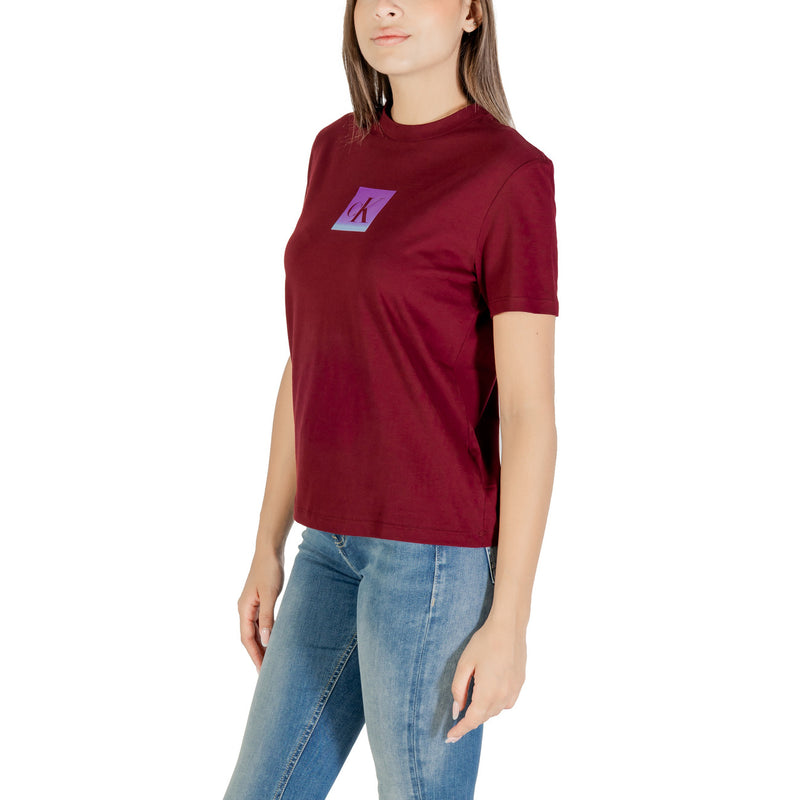 Calvin Klein Jeans Women Bordeaux Round Neck Short Sleeve T Shirt