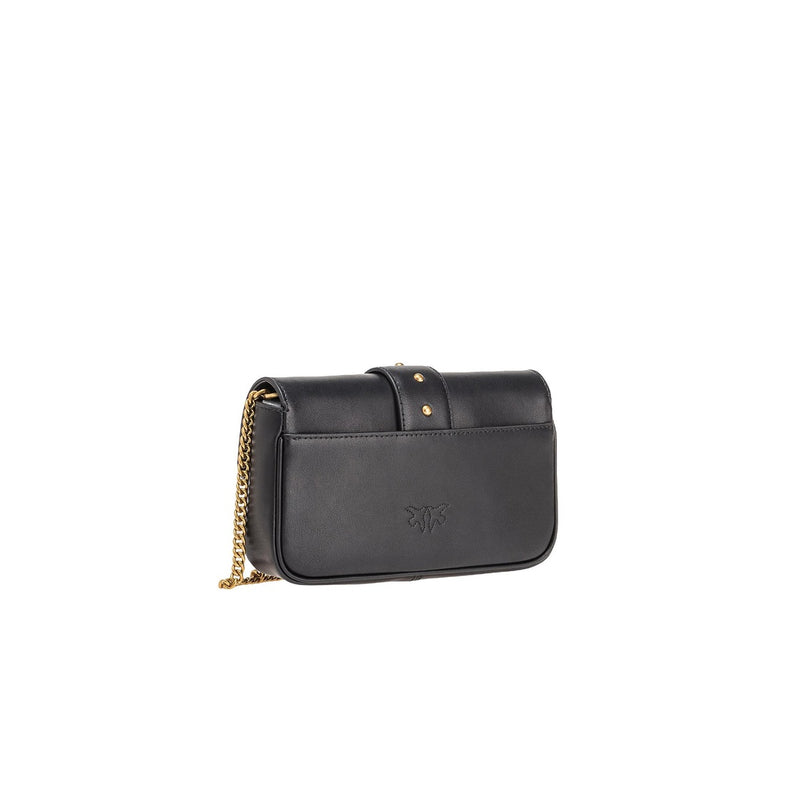 Pinko Black Leather Shoulder Bag with Interior Pocket